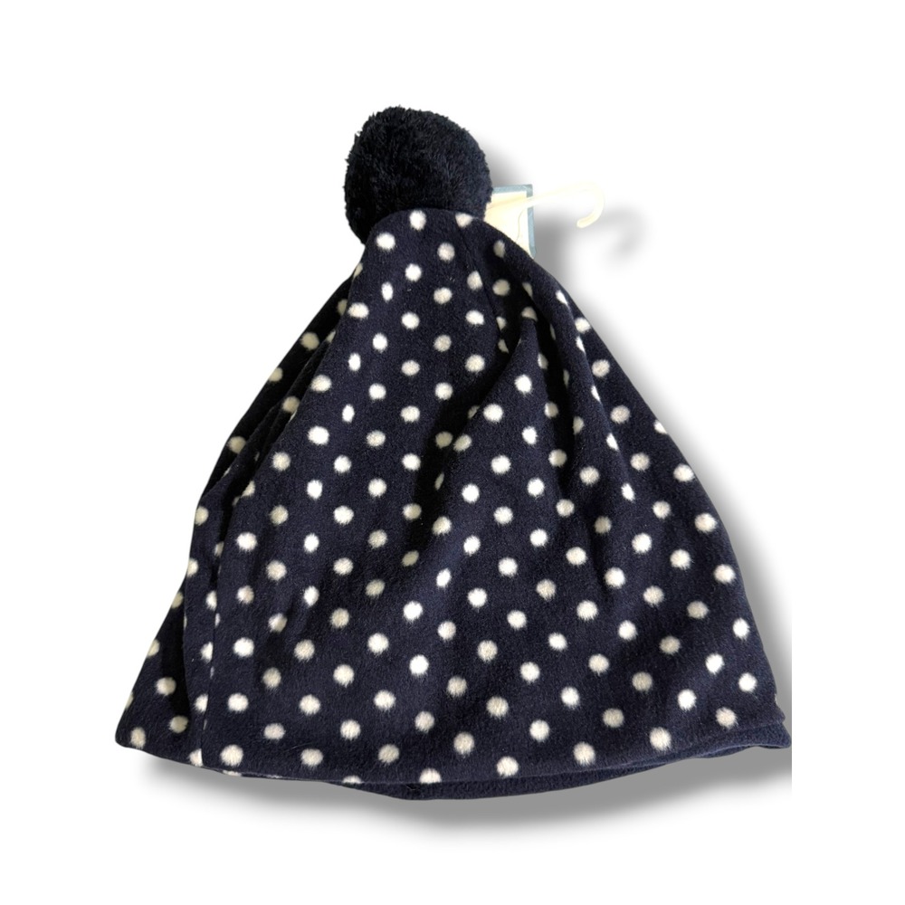 Baby Gap Navy White Polka Dot Fleece Pom‎ Pom Beanie Hat Kids M/L 4-5 NWT